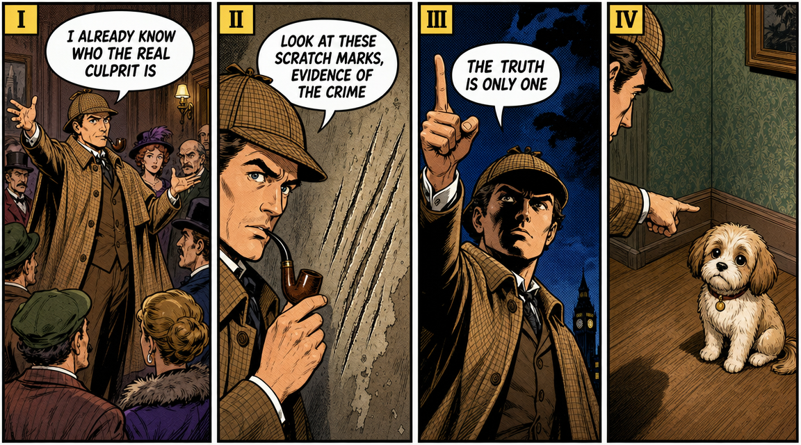 AI comic book maker detective noir 4-panel with high contrast ink shadows