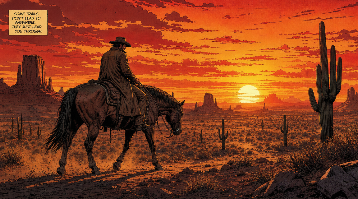 AI comic book maker cowboy western painted comic panel with warm earth tones