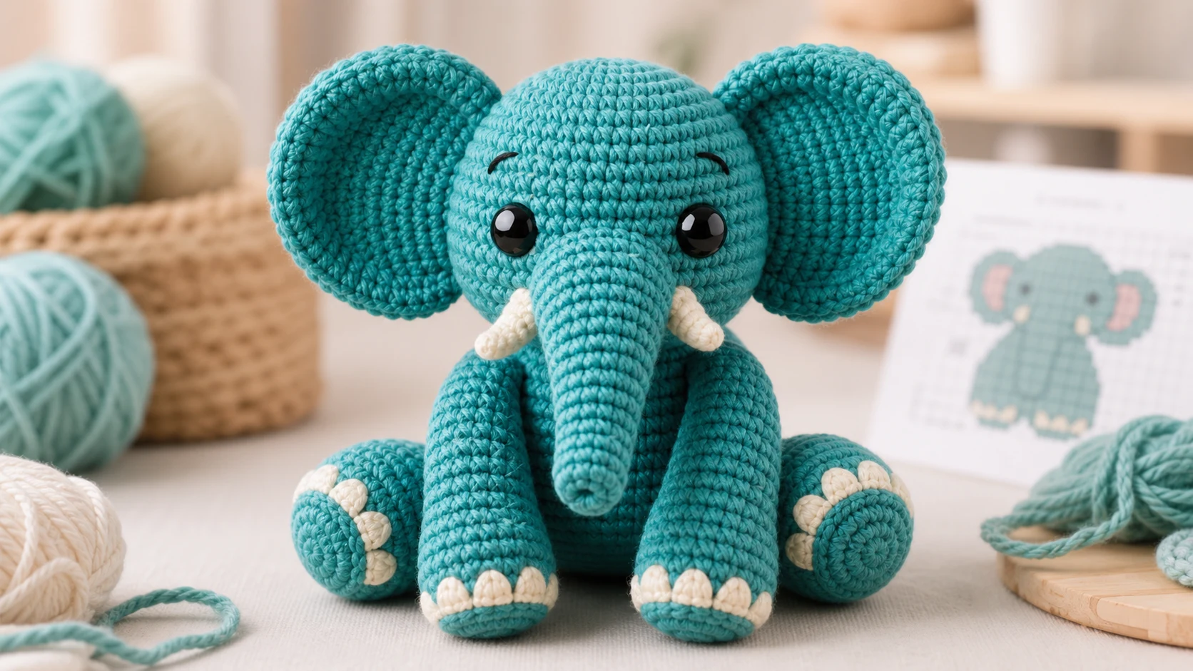 3D crochet pattern generator preview for a teal elephant crochet plush