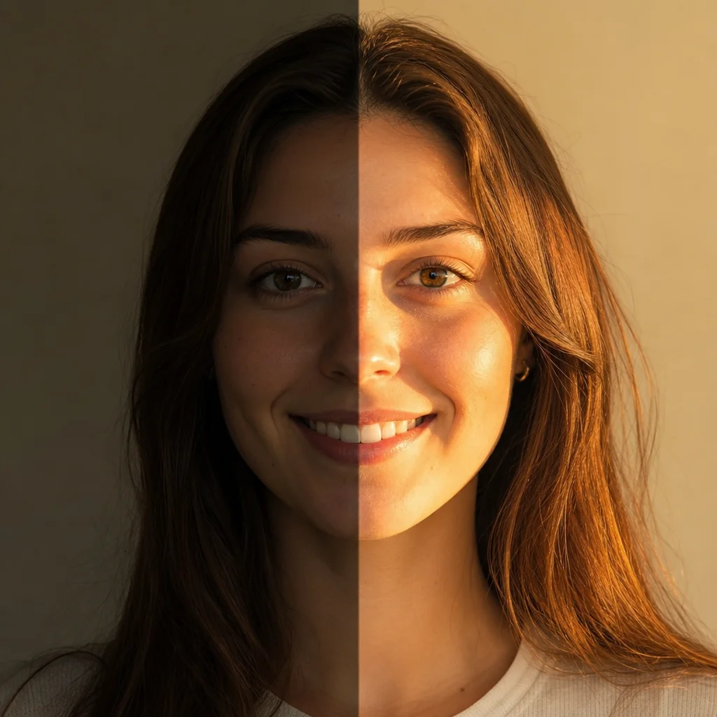 Relight photo ai free showcase of a theatrical spotlight portrait for actor headshots