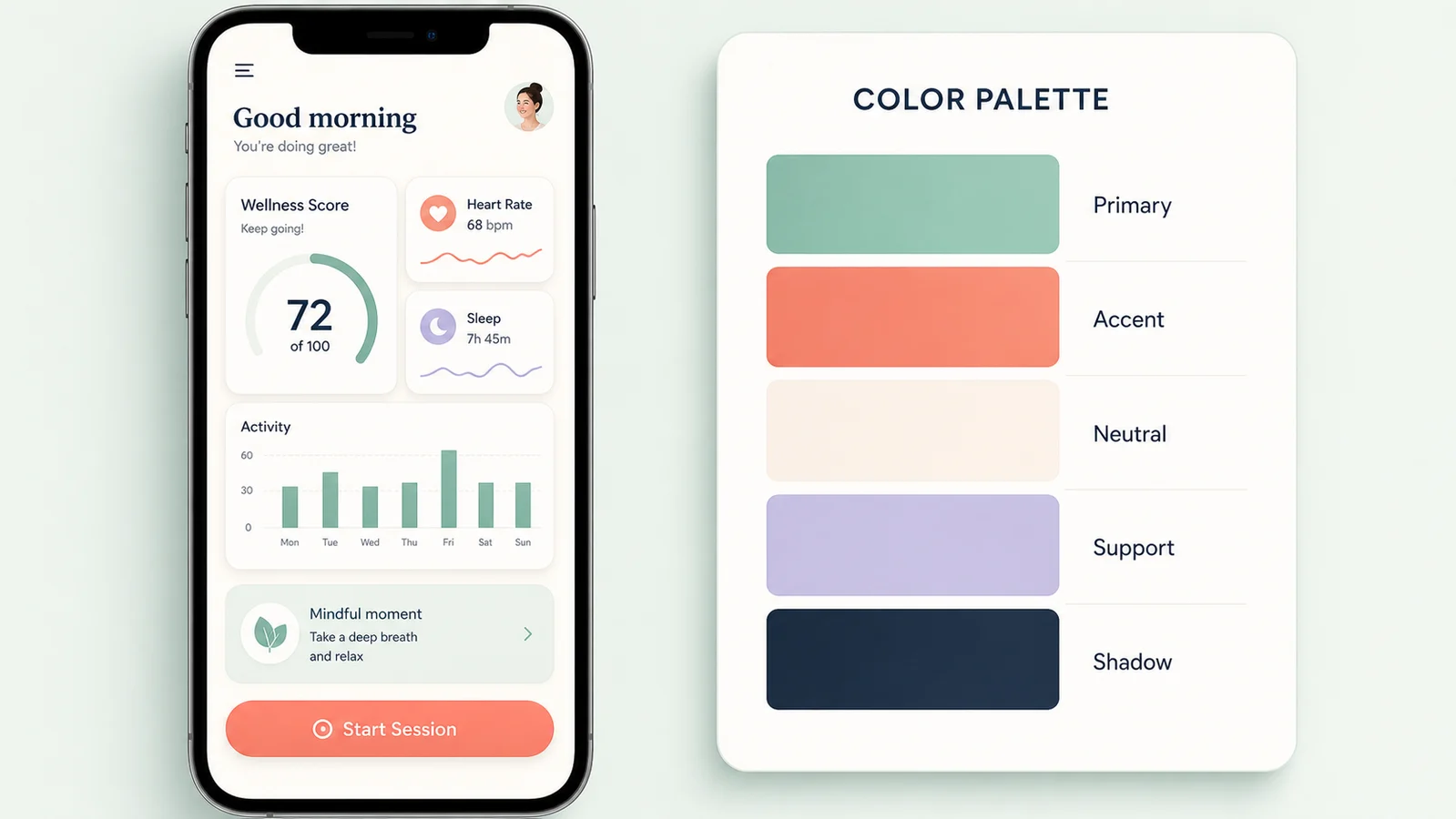 UI screenshot color palette by image report with five role-labeled swatches