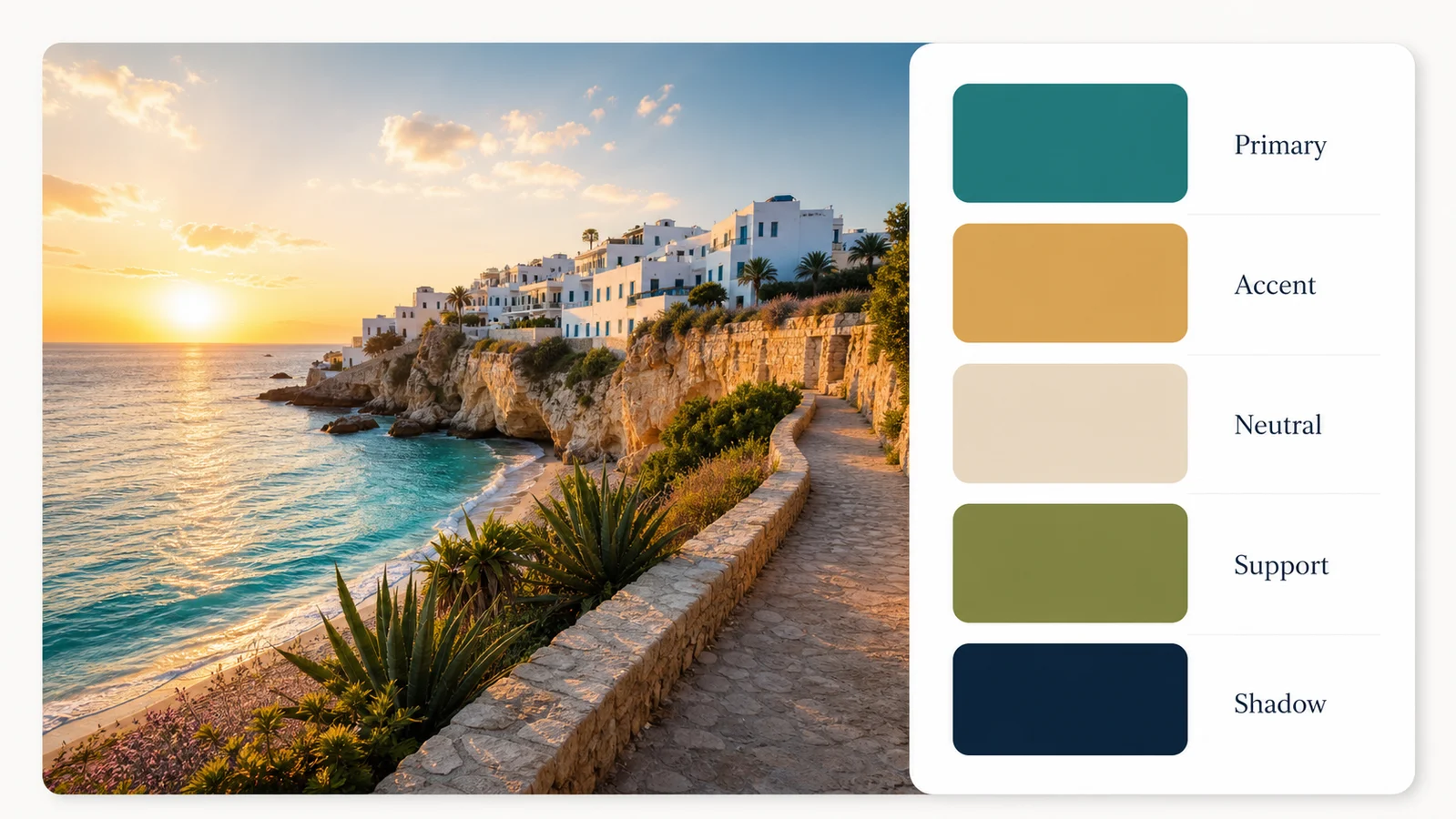 Travel landscape color palette by image report with a refined five-swatch card