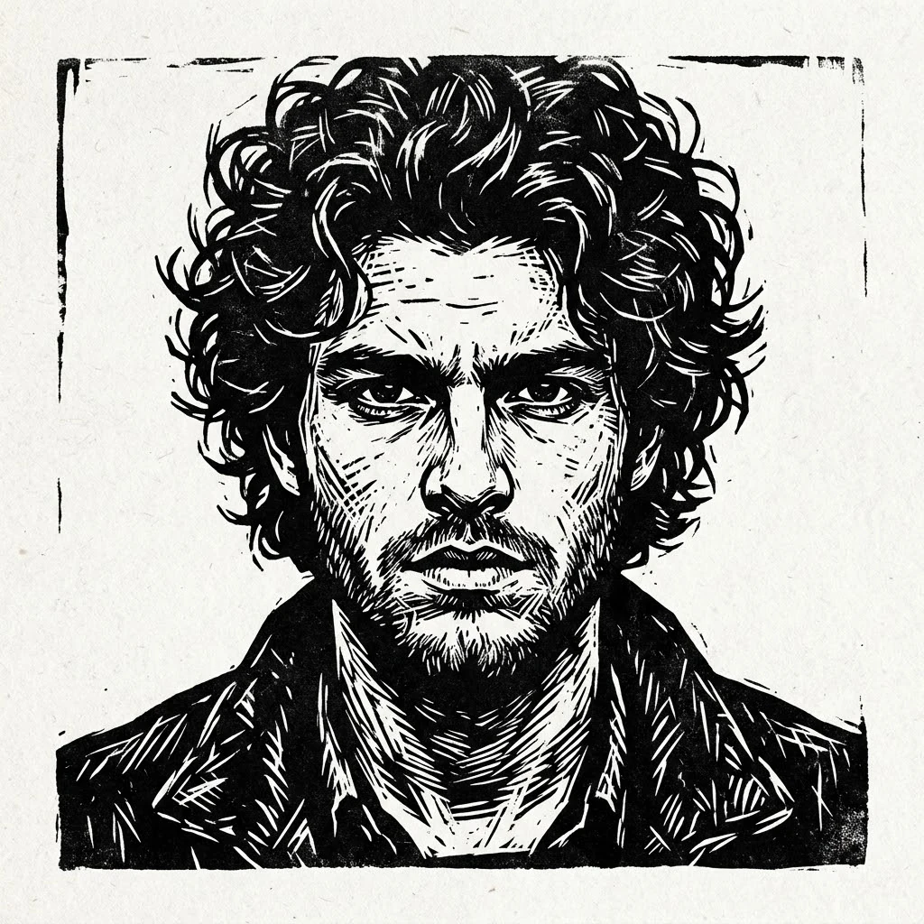 Bold woodcut style engraving portrait idea