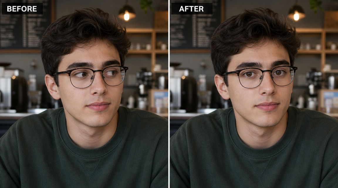Natural eye reconstruction result after Seeda AI eye direction changer gaze redirection