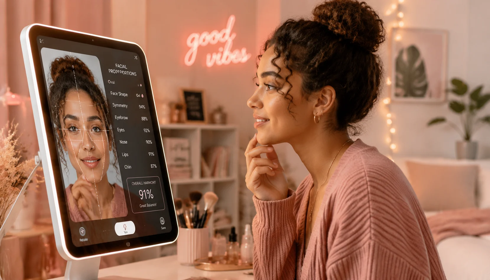 Symmetry check tip: keep hair away from face for accurate landmark detection