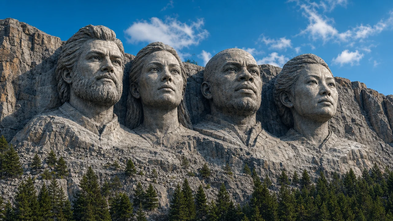 Mount Rushmore image generator concept converting user provided portraits into carved granite busts