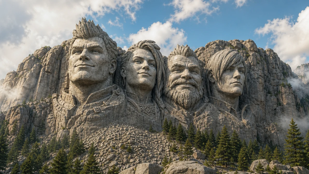 Mount Rushmore maker online showcase for a fictional fantasy league hall of fame carved into granite