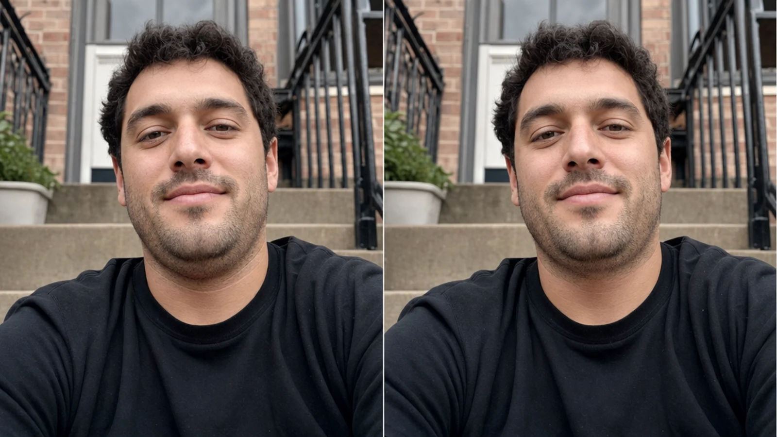 Natural double chin removal photo editor result for a casual portrait
