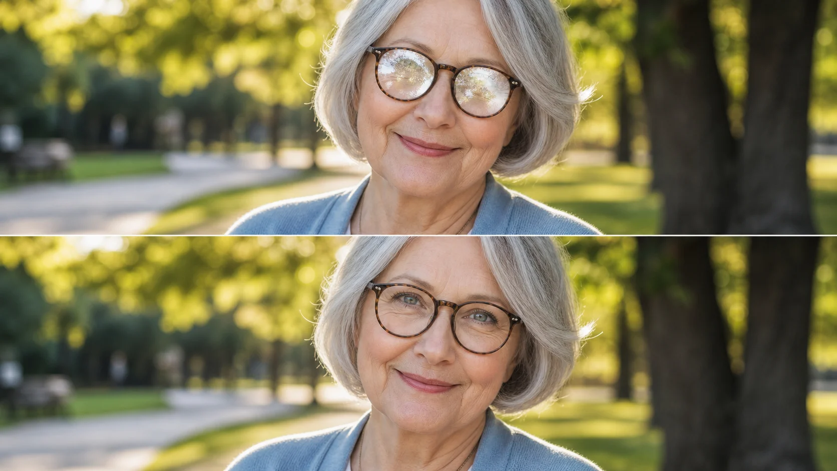 Campaign-ready portrait after removing glasses glare with Seeda AI