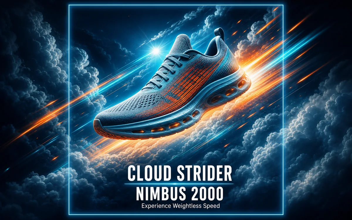 Motion-led running shoe sale poster concept with energetic background