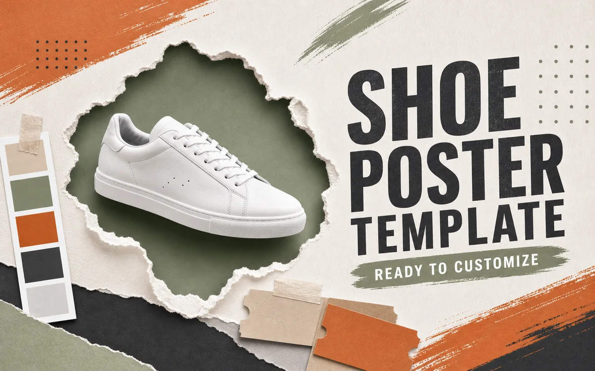Shoes poster template draft with clear campaign copy zones